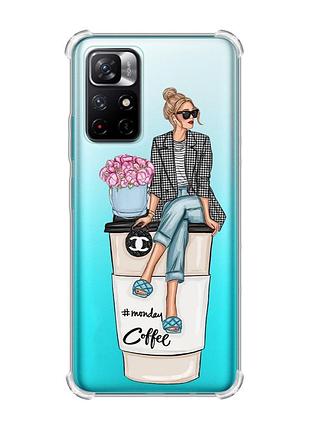 Чехол с утолщёнными углами для xiaomi redmi note 11 4g :: девушка на кофе (принт 228)