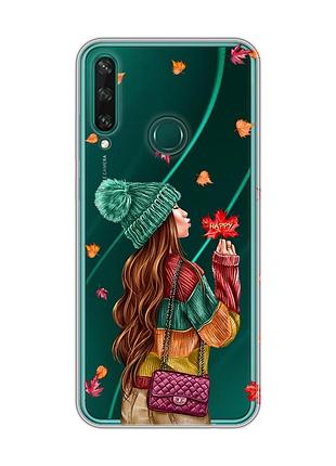 Прозрачный чехол на huawei y6p :: девушка с листьями (принт 221)