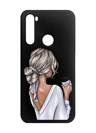 Матовый чехол с черными боками на xiaomi redmi note 8 девушка с латте (принт 227)