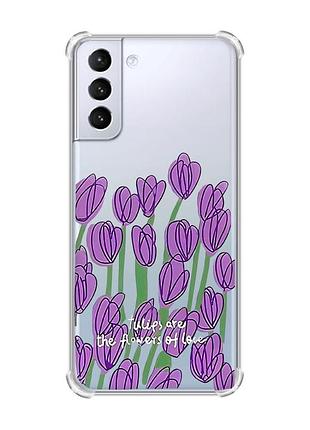 Чехол с утолщёнными углами для samsung galaxy s21 (g991) тюльпаны (принт 265)