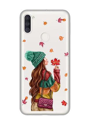 Прозрачный чехол на samsung galaxy a11 :: девушка с листьями (принт 221)