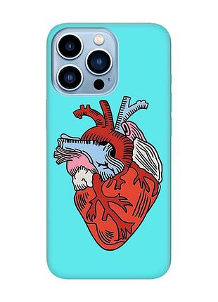 Матовый чехол с бирюзовыми боками на apple iphone 13 pro max :: сердце анатомическое (принт 250)