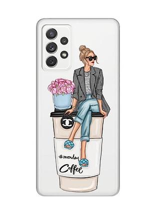 Прозрачный чехол на samsung galaxy a72 (a725) :: девушка на кофе (принт 228)