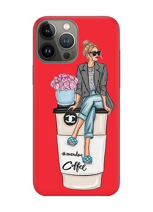 Матовий чохол з червоними боками на apple iphone 13 pro :: дівчина на каві (принт 228)