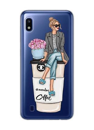 Прозрачный чехол на samsung galaxy a10 (2019) a105 :: девушка на кофе (принт 228)