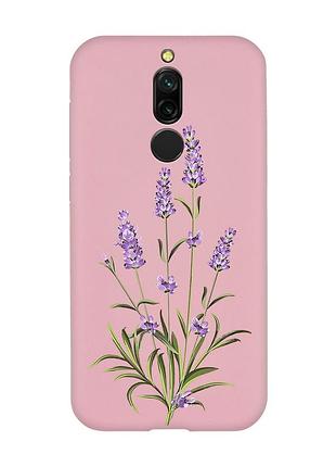 Матовый чехол с розовыми боками на xiaomi redmi 8 :: веточки лаванды (принт 266)