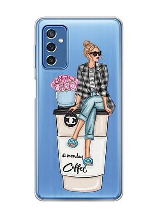 Прозорий чохол на samsung galaxy m52 :: дівчина на каві (принт 228)