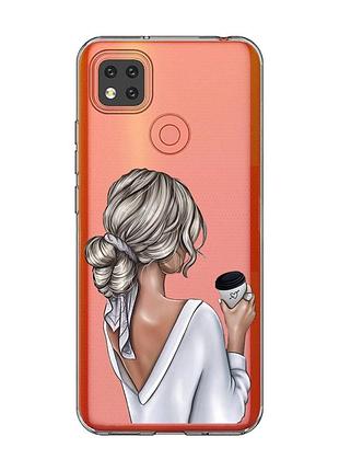 Прозрачный чехол для xiaomi redmi 9c девушка с латте (принт 227)