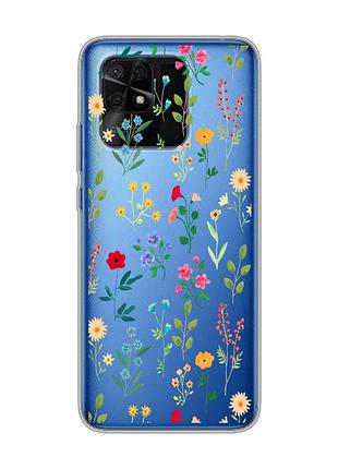 Прозрачный чехол на xiaomi redmi 10c :: цветочный фон (принт 269)