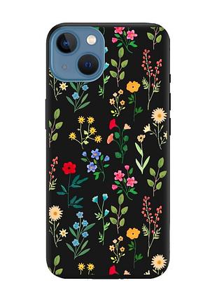 Матовый чехол с черными боками на apple iphone 13 :: цветочный фон (принт 269)