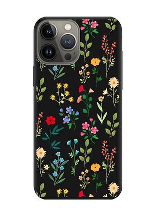 Матовый чехол с черными боками на apple iphone 13 pro :: цветочный фон (принт 269)