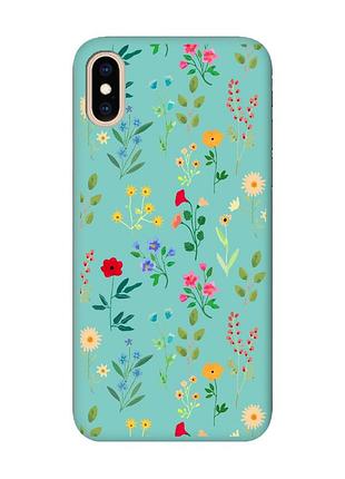 Матовий чохол з бірюзовими боками на iphone xs max :: квітковий фон (принт 269)