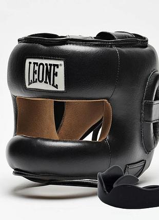 Боксерский шлем с бампером leone cs425 black m (капа в комплекте)