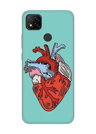 Матовый чехол с бирюзовыми боками на xiaomi redmi 9c/10a :: сердце анатомическое (принт 250)