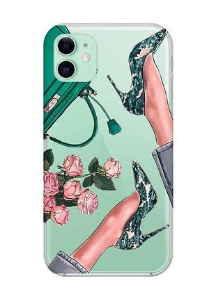 Прозрачный чехол на apple iphone 11 (6,1) туфельки и цветы (принт 225)