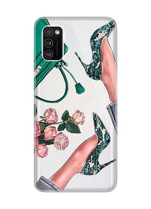 Прозрачный чехол на samsung galaxy a41 туфельки и цветы (принт 225)
