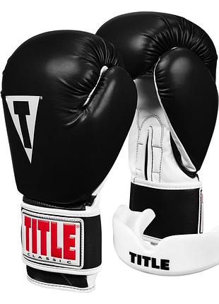 Боксерские перчатки title classic pro style 3.0 black/white 14 oz (капа в комплекте)