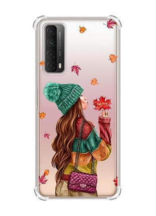 Чехол с утолщёнными углами для huawei p smart 2021 :: девушка с листьями (принт 221)