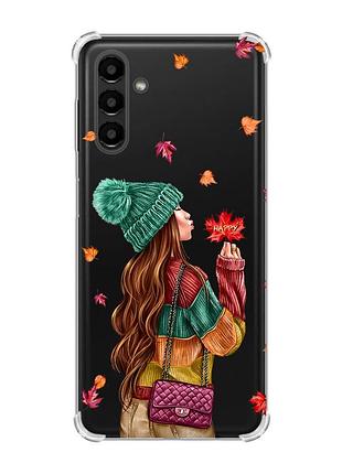Чехол с утолщёнными углами для samsung galaxy a04s/a13 5g :: девушка с листьями (принт 221)
