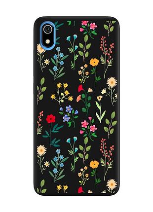 Матовый чехол с черными боками на xiaomi redmi 7a :: цветочный фон (принт 269)
