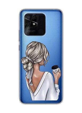 Прозрачный чехол на xiaomi redmi 10c девушка с латте (принт 227)