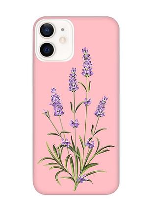 Матовый чехол с розовыми боками на apple iphone 12/12 pro (6.1) :: веточки лаванды (принт 266)