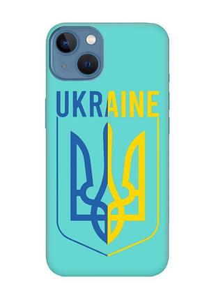 Матовый чехол с бирюзовыми боками на apple iphone 13 :: тризуб (принт 254)