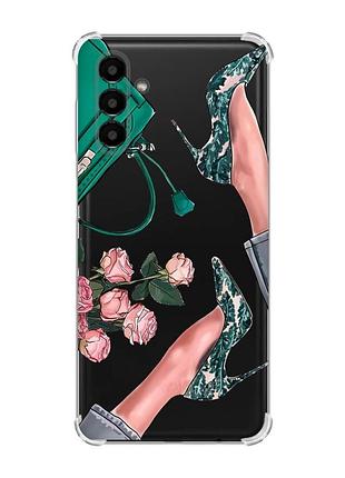 Чехол с утолщёнными углами для samsung galaxy a04s/a13 5g туфельки и цветы (принт 225)