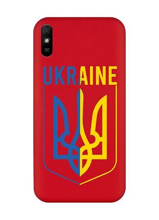 Матовий чохол з червоними боками на xiaomi redmi 9a тризуб (принт 254)
