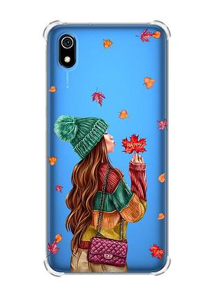 Чехол с утолщенными углами для xiaomi redmi 7a :: девушка с листьями (принт 221)