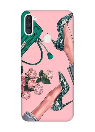 Матовий чохол з рожевими боками на samsung galaxy a11 туфельки і квіти (принт 225)