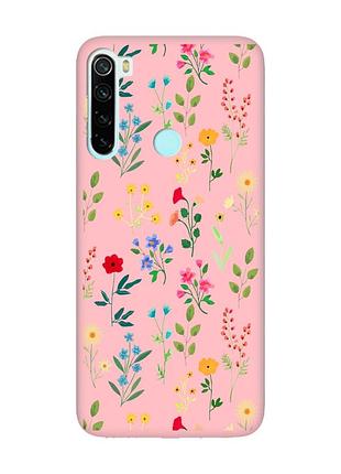 Матовый чехол с розовыми боками на xiaomi redmi note 8 :: цветочный фон (принт 269)