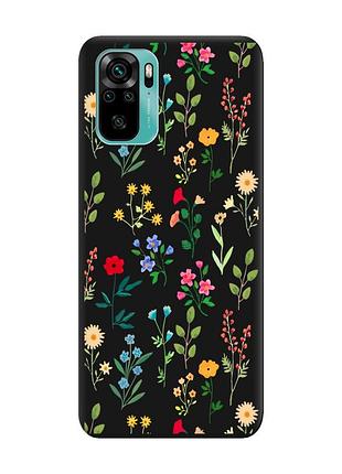 Матовый чехол с черными боками на xiaomi redmi note 10/note 10s :: цветочный фон (принт 269)