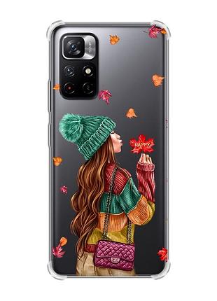 Чохол з потовщеними кутами на xiaomi redmi note 11 5g :: дівчина з листям (принт 221)