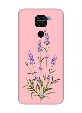 Матовый чехол с розовыми боками на xiaomi redmi note 9 :: веточки лаванды (принт 266)