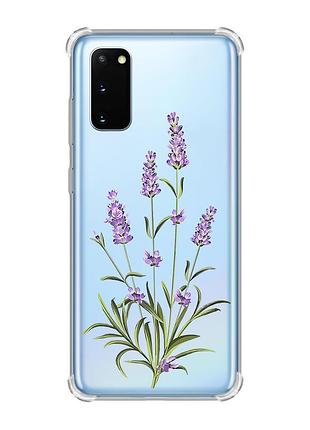 Чехол с утолщёнными углами для samsung galaxy s20 plus :: веточки лаванды (принт 266)