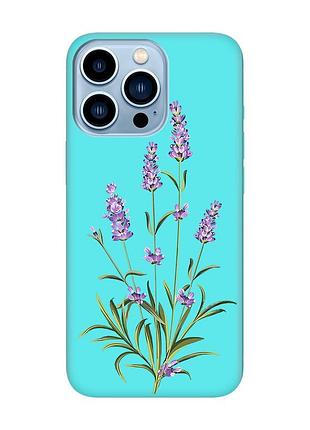 Матовый чехол с бирюзовыми боками на apple iphone 13 pro max :: веточки лаванды (принт 266)