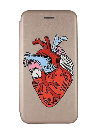 Чехол-книжка с рисунком для xiaomi redmi 9c/10a золотой :: сердце анатомическое (принт 250)
