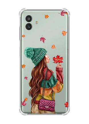 Чехол с утолщёнными углами на samsung galaxy m13 5g :: девушка с листьями (принт 221)