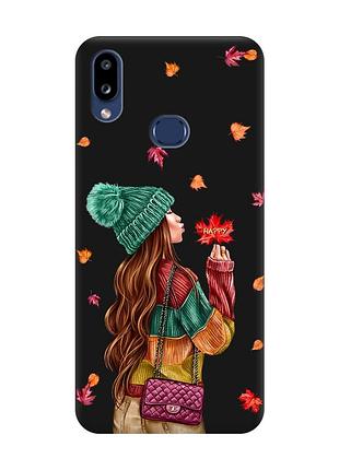 Матовый чехол с черными боками на samsung galaxy a10ѕ a107 :: девушка с листьями (принт 221)