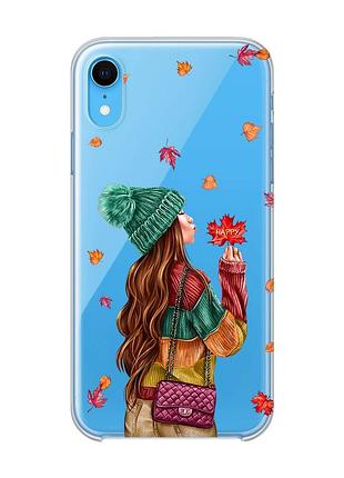 Прозорий чохол на iphone xr :: дівчина з листям (принт 221)