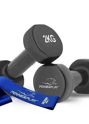 Гантелі вінілові powerplay 2 * 2 кг. pp_4121 чорні (2шт. - пара) + резинка для фітнесу 7,5кг