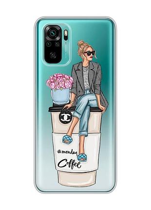 Прозрачный чехол на xiaomi redmi note 10 / note 10s :: девушка на кофе (принт 228)