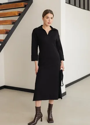 Стильное теплое в"ированное платье 263-1 xl-3xl Черное