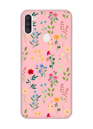 Матовый чехол с розовыми боками на samsung galaxy a11 :: цветочный фон (принт 269)
