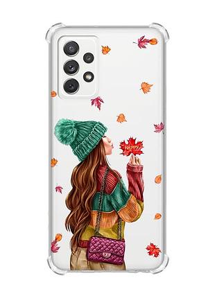 Чехол с утолщёнными углами на samsung galaxy a72 (a725) :: девушка с листьями (принт 221)