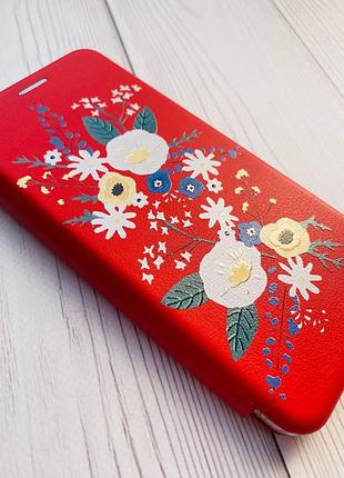 Чехол-книжка с рисунком на xiaomi redmi note 7 / note 7 pro красный цветы. акварель (принт 271) 2
