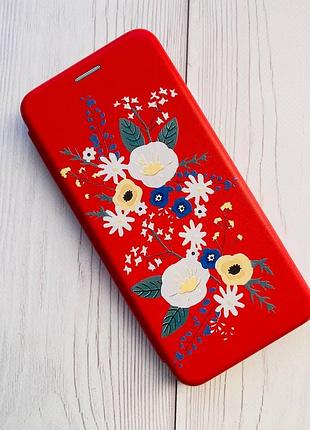 Чехол-книжка с рисунком на xiaomi redmi note 7 / note 7 pro красный цветы. акварель (принт 271) 3