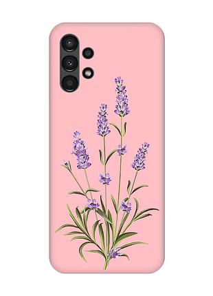 Матовый чехол с розовыми боками на samsung a13 4g :: веточки лаванды (принт 266)