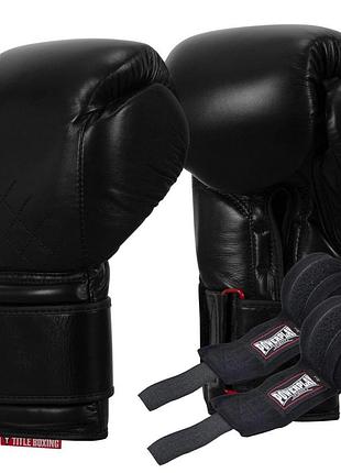 Боксерские перчатки title boxing ko-vert black 16 oz (бинты 4м. в комплекте)